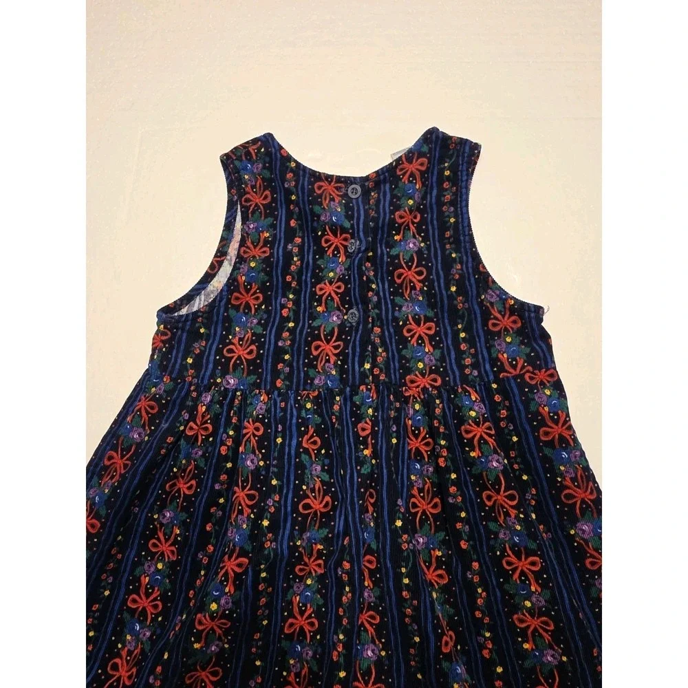 Vintage 1981 OshKosh B'gosh Corduroy Jumper Dress Girls 6X Bows Holiday USA Navy
